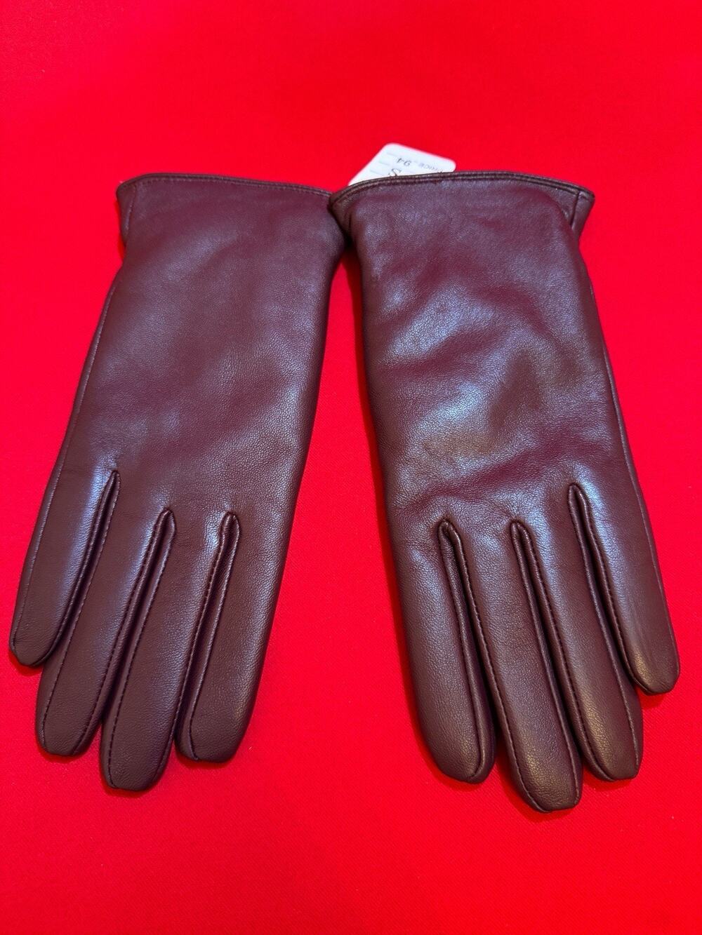 $94 Small 7”  Genuine Leather Burgundy Touch Screen Driving Warm Gloves Women